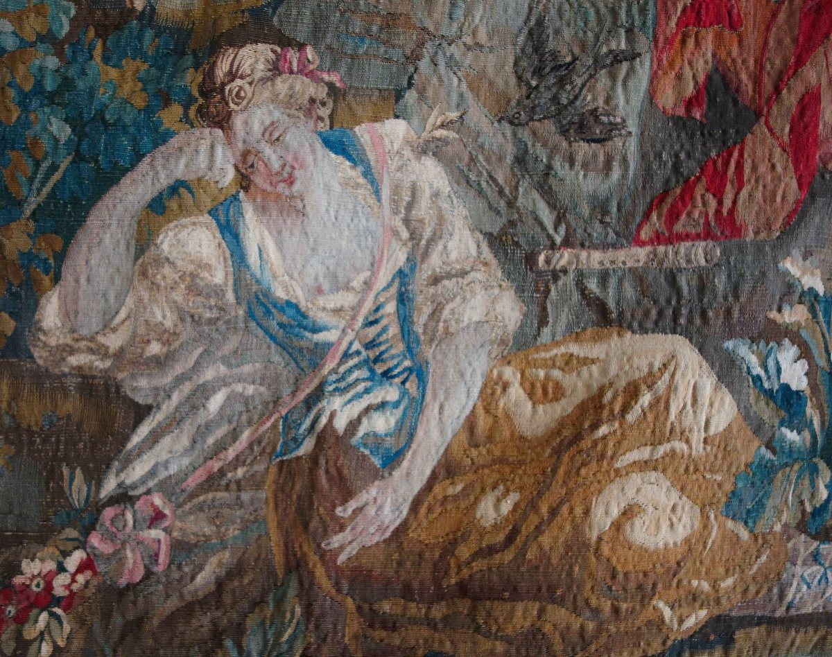 Tapisserie d'Aubusson polychrome, laine et soie, scène galante milieu XVIIIe siècle 248x256cm-photo-2