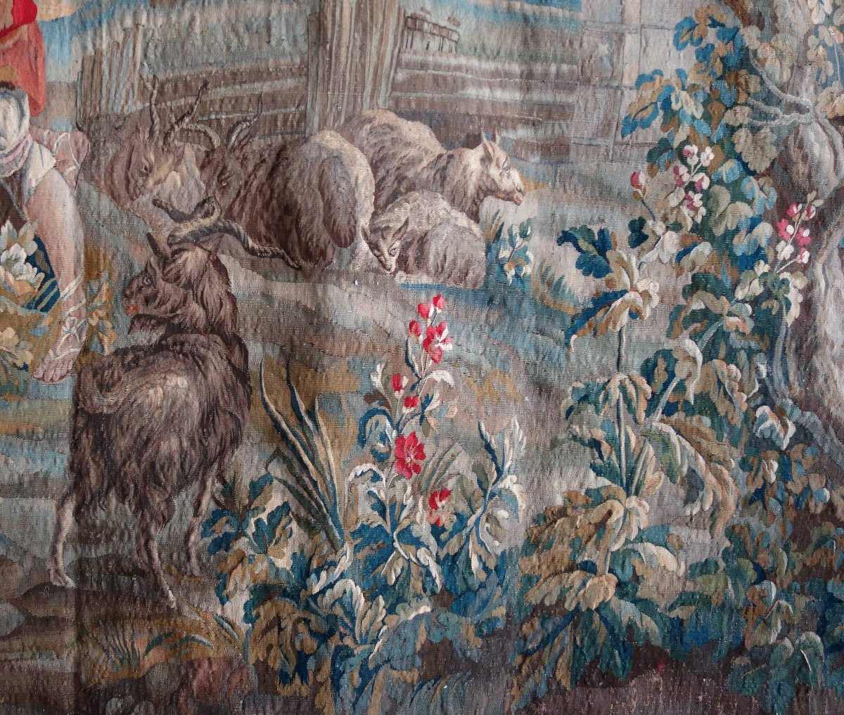 Tapisserie d'Aubusson polychrome, laine et soie, scène galante milieu XVIIIe siècle 248x256cm-photo-7