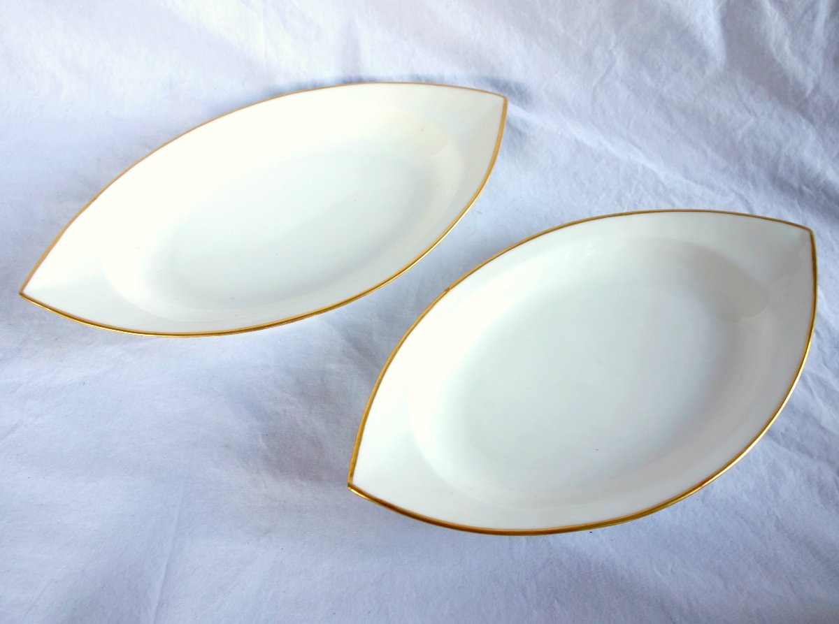   Nast : Pair Of Empire Porcelain Navette-shaped Dishes Enhanced With Fine Gold - Early 19th-photo-3