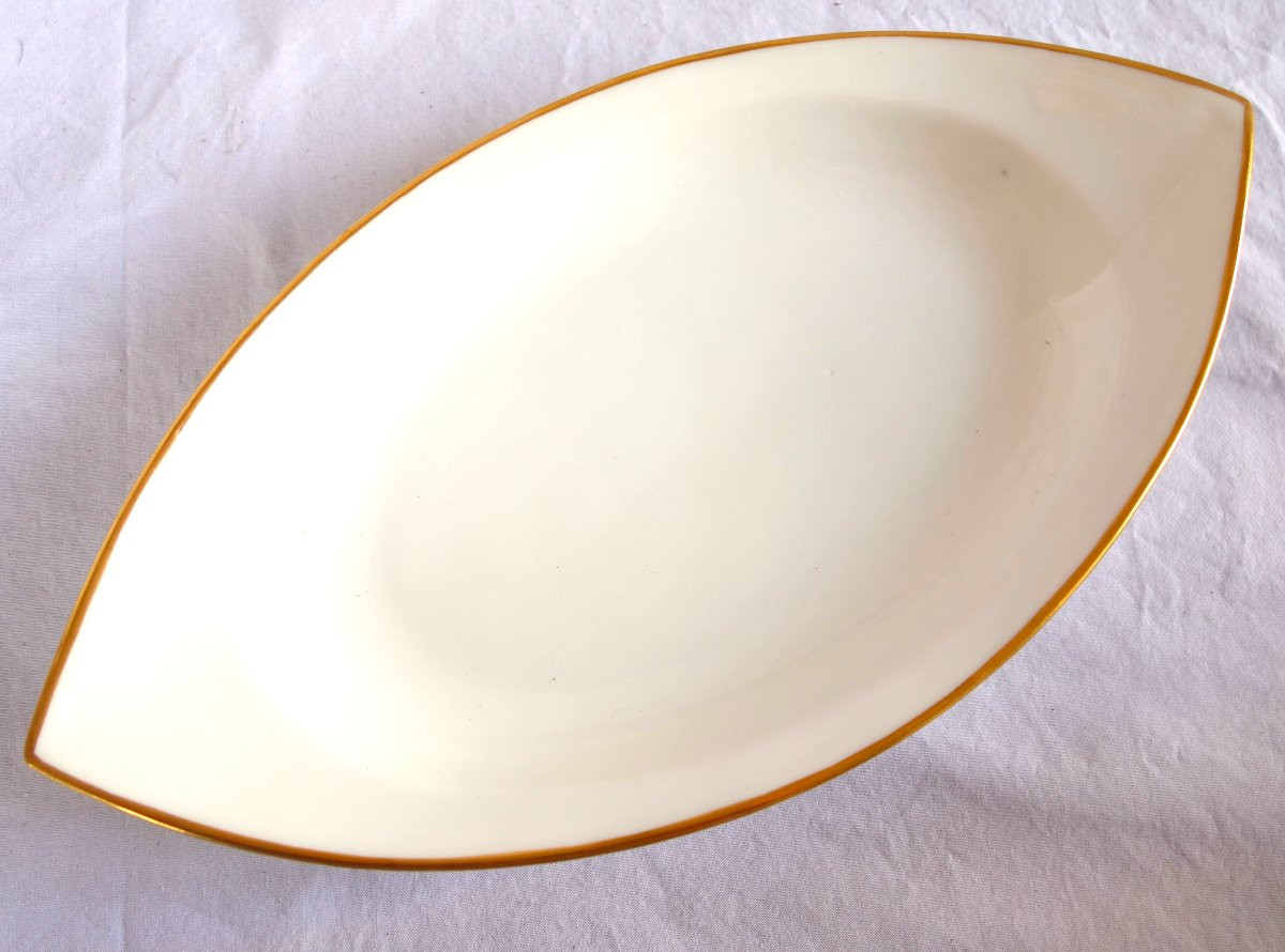   Nast : Pair Of Empire Porcelain Navette-shaped Dishes Enhanced With Fine Gold - Early 19th-photo-3