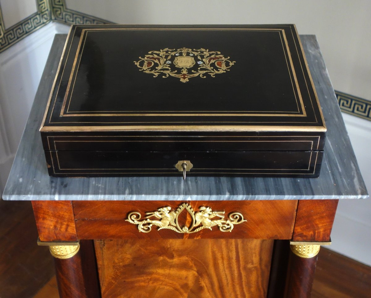 French Gambling Marquetry Box, Napoleon III Period - 19th Century-photo-3