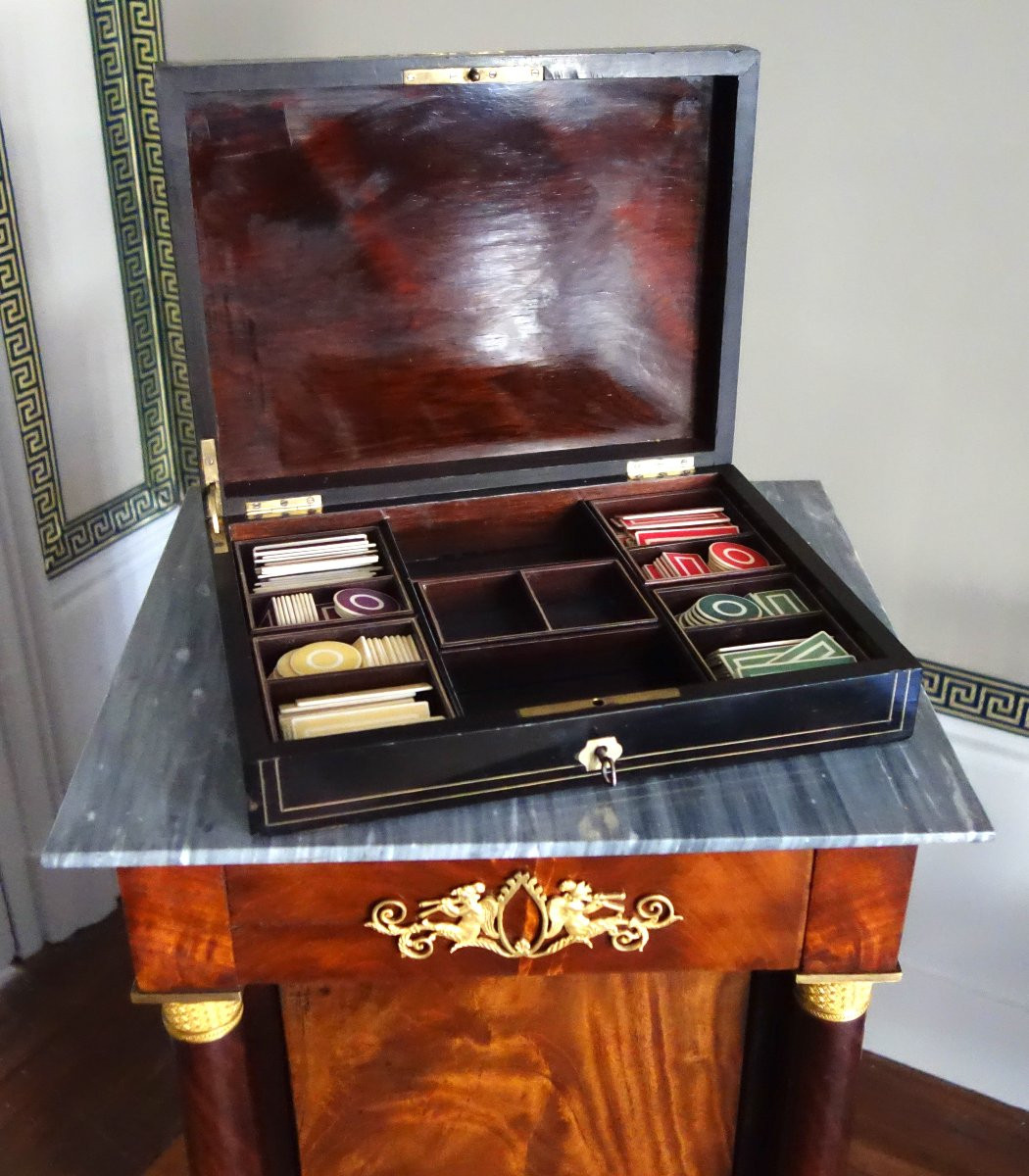 French Gambling Marquetry Box, Napoleon III Period - 19th Century-photo-2