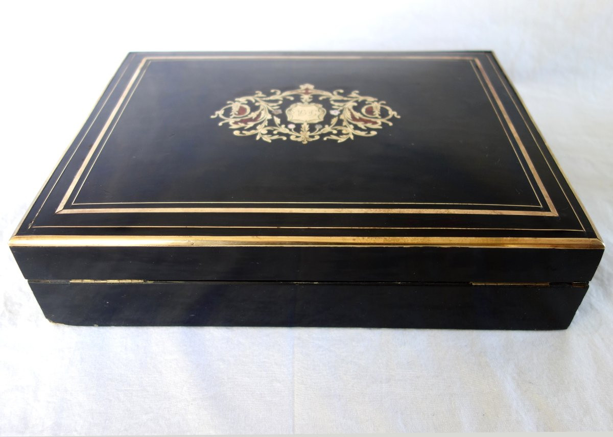 French Gambling Marquetry Box, Napoleon III Period - 19th Century-photo-5