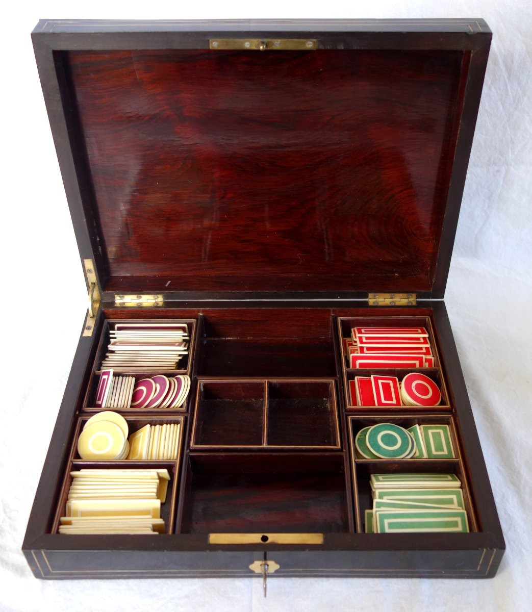 French Gambling Marquetry Box, Napoleon III Period - 19th Century-photo-6