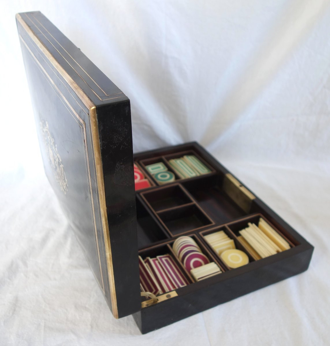 French Gambling Marquetry Box, Napoleon III Period - 19th Century-photo-8