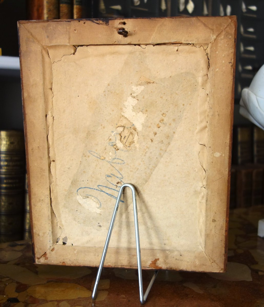 Gravure Royaliste - portrait de la Reine Marie Antoinette, cadre marqueterie d'époque Charles X-photo-4