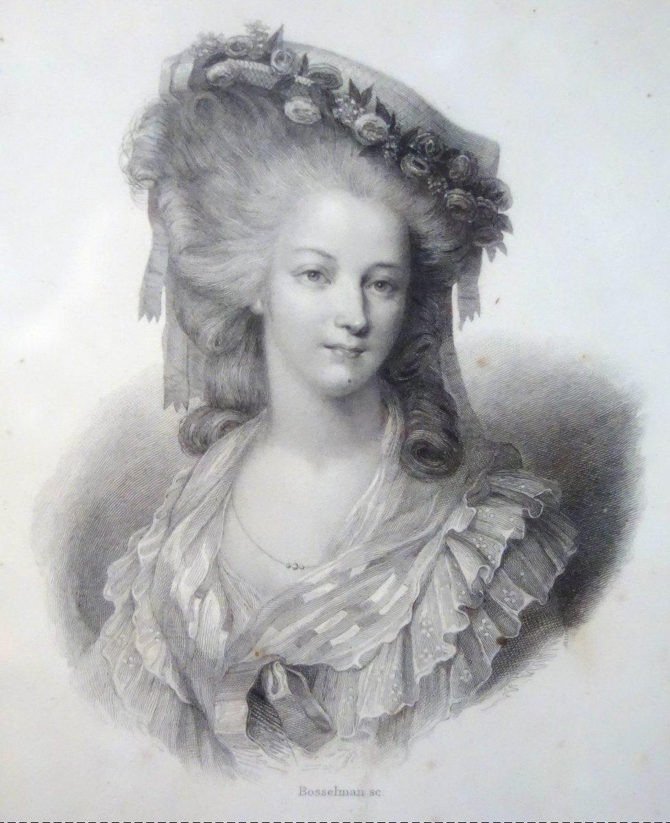 Gravure Portrait de Madame de Lamballe, souvenir historique royaliste dans son cadre bois doré-photo-2