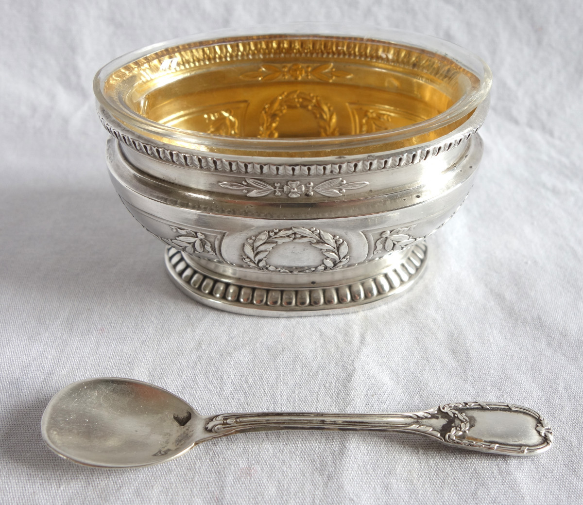 Puiforcat : Pair Of Empire Style Sterling Silver And Vermeil Salt Cellars-photo-3