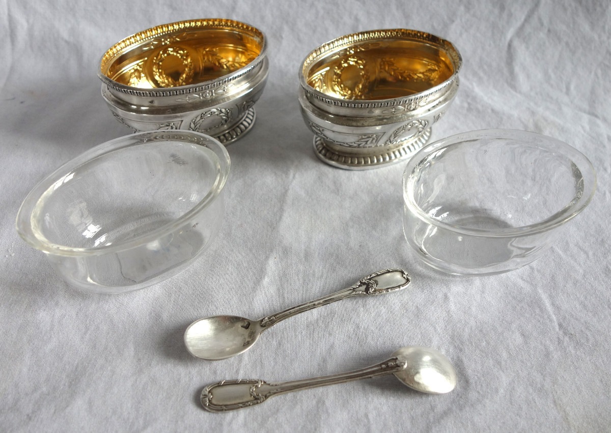 Puiforcat : Pair Of Empire Style Sterling Silver And Vermeil Salt Cellars-photo-4