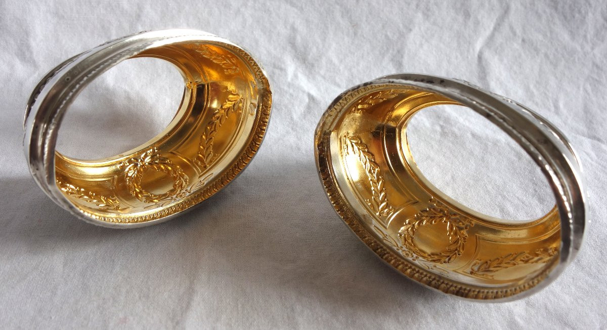 Puiforcat : Pair Of Empire Style Sterling Silver And Vermeil Salt Cellars-photo-2
