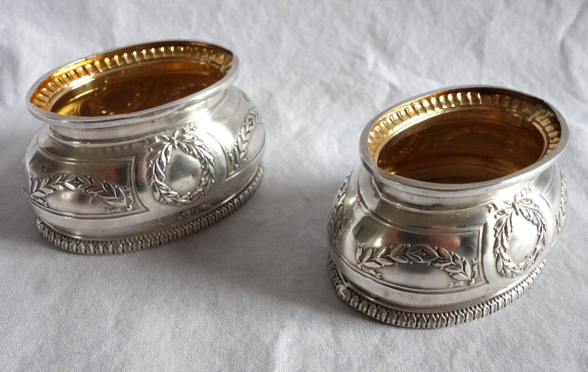 Puiforcat : Pair Of Empire Style Sterling Silver And Vermeil Salt Cellars-photo-3