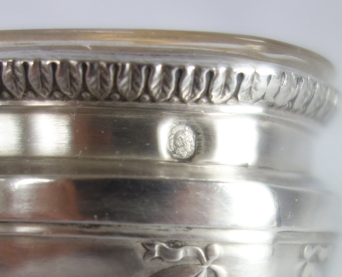 Puiforcat : Pair Of Empire Style Sterling Silver And Vermeil Salt Cellars-photo-6