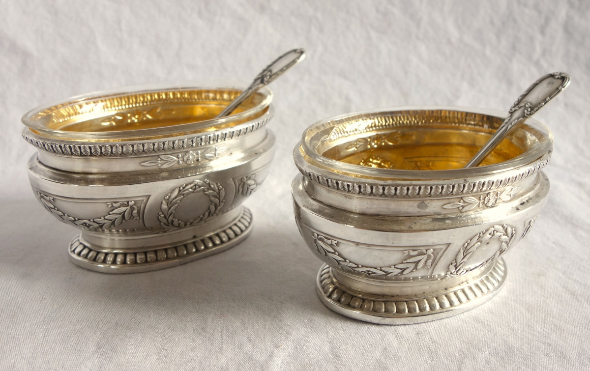 Puiforcat : Pair Of Empire Style Sterling Silver And Vermeil Salt Cellars