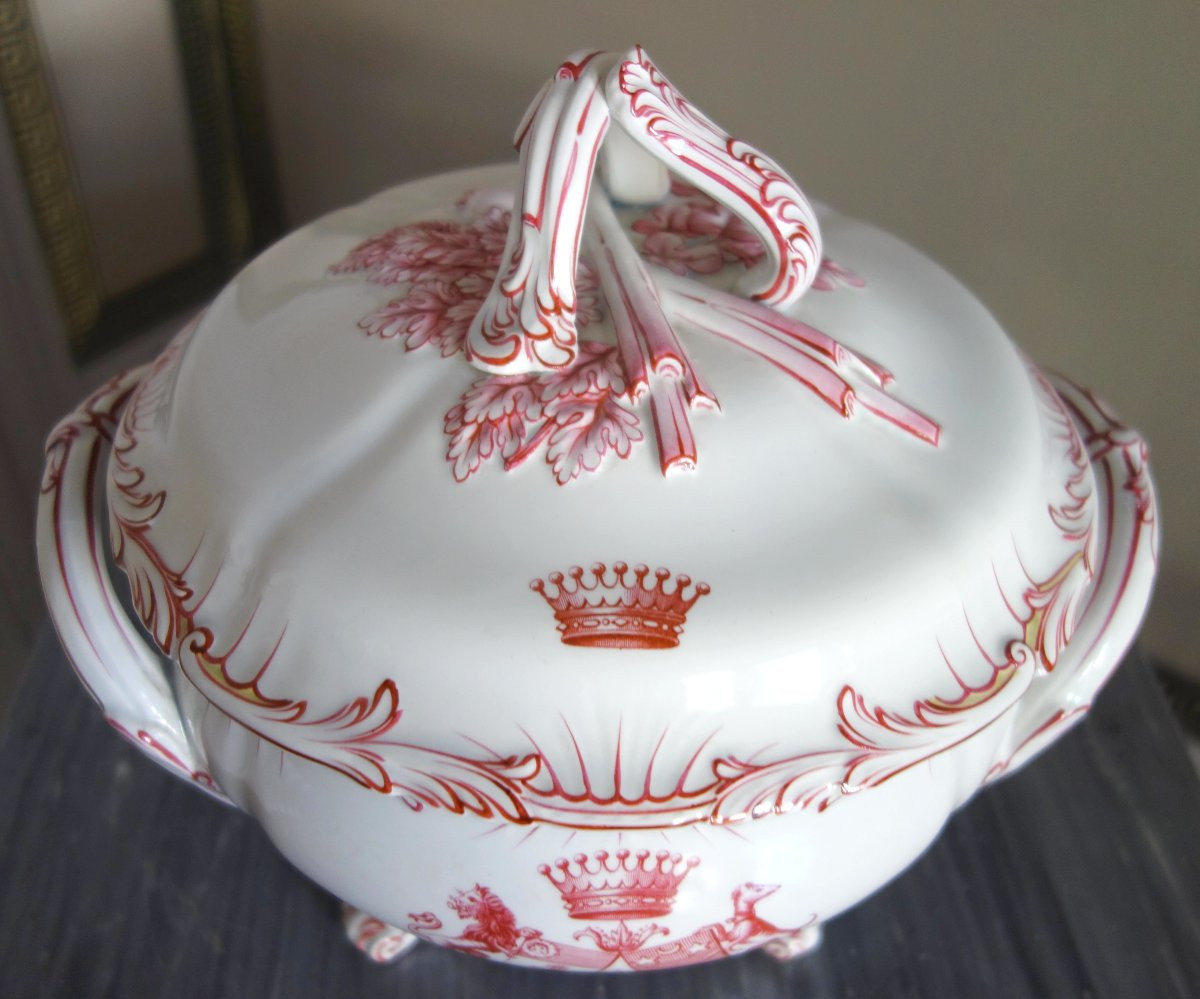 Lunéville - Earthenware Vegetable Dish With Double Comital Coat Of Arms - Late 19th Century -photo-3