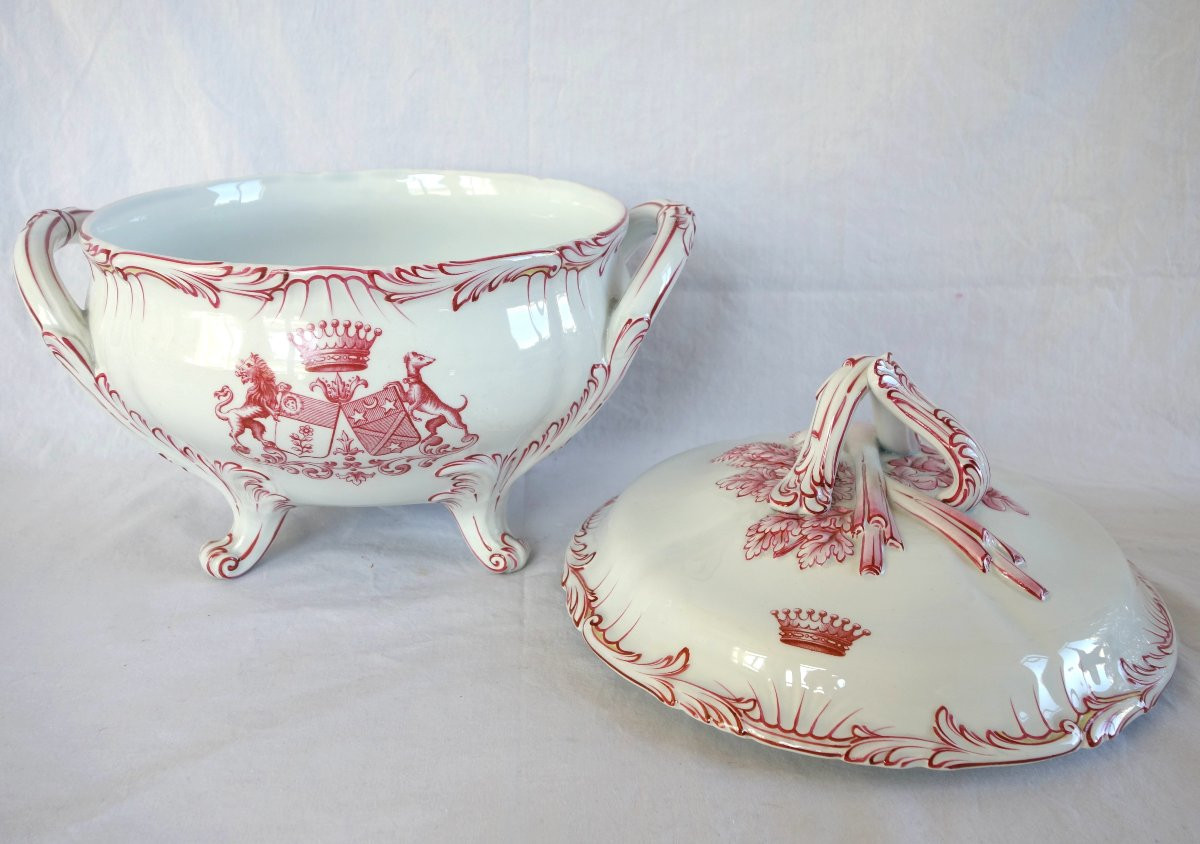 Lunéville - Earthenware Vegetable Dish With Double Comital Coat Of Arms - Late 19th Century -photo-2