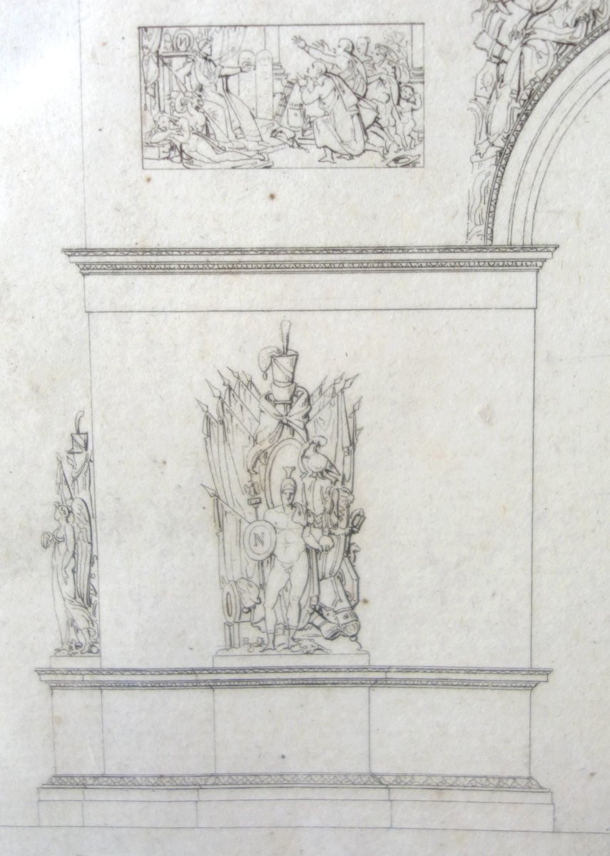 L'Arc de Triomphe de l'Etoile à Paris - projet d'architecture - gravure d'époque Empire-photo-4
