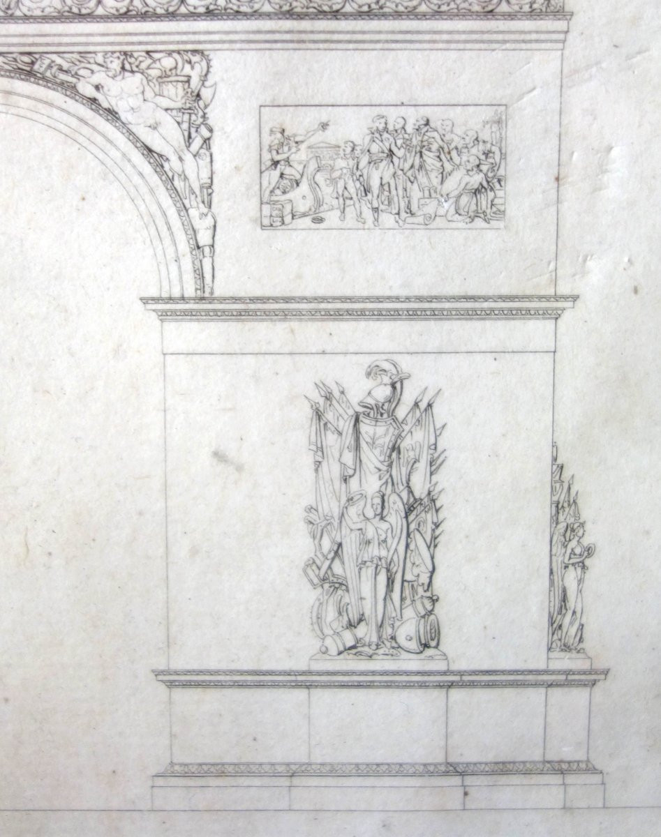 L'Arc de Triomphe de l'Etoile à Paris - projet d'architecture - gravure d'époque Empire-photo-1