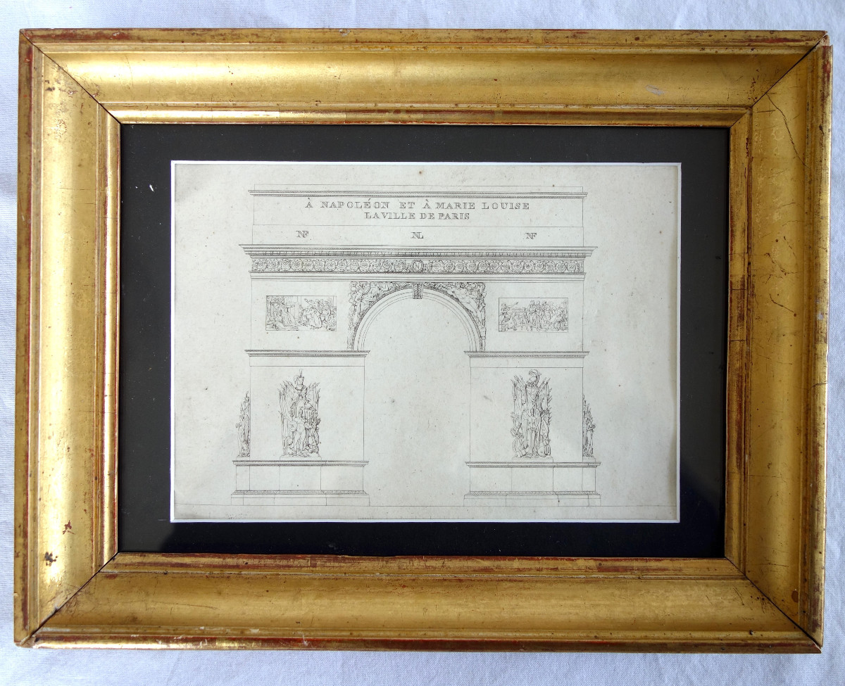 L'Arc de Triomphe de l'Etoile à Paris - projet d'architecture - gravure d'époque Empire