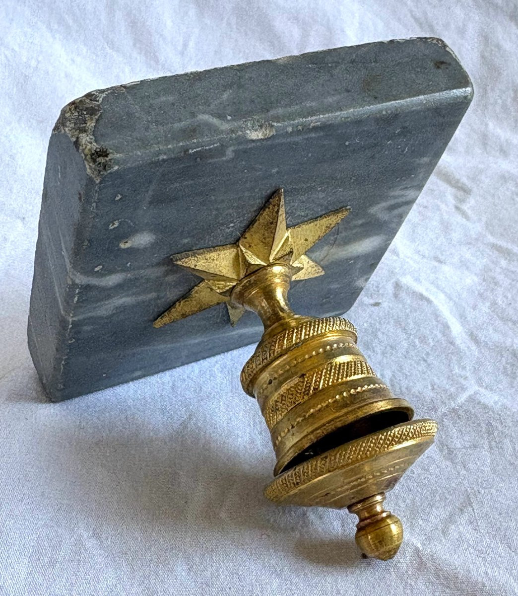 Encrier Empire en bronze doré et marbre bleu turquin-photo-2