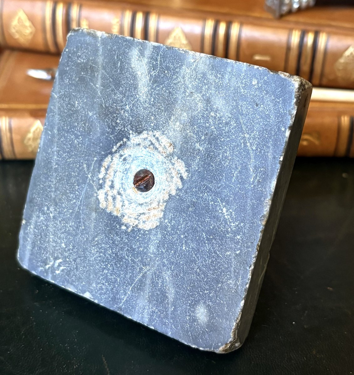 Encrier Empire en bronze doré et marbre bleu turquin-photo-4