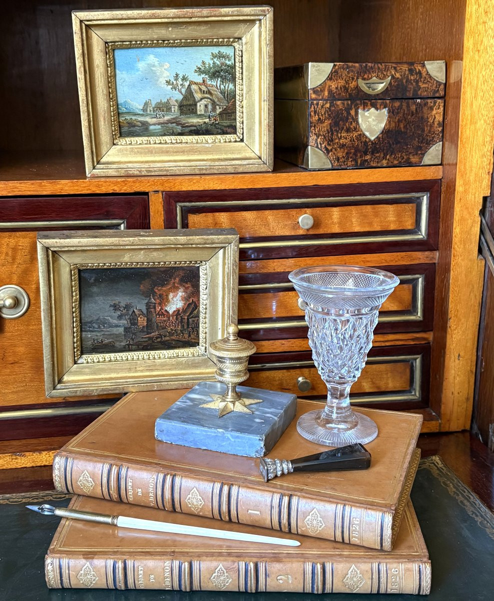 Encrier Empire en bronze doré et marbre bleu turquin-photo-5