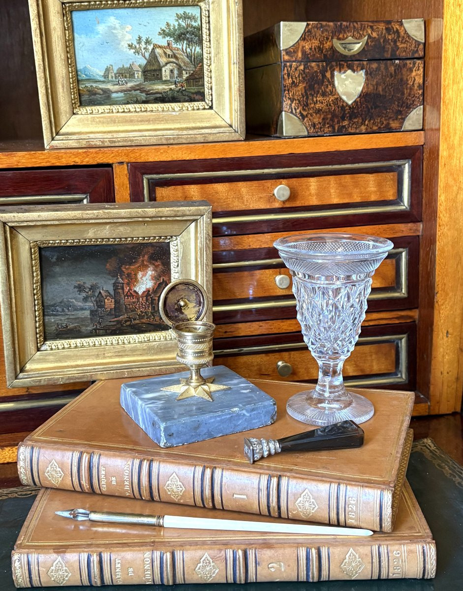 Encrier Empire en bronze doré et marbre bleu turquin-photo-6