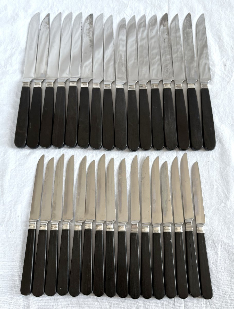 Couronne de Comte - Ménagère de 2x16 couteaux en ébène et argent massif - vers 1830-photo-4