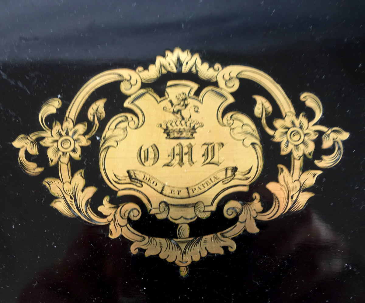 Couronne de Comte - Grand coffret / cassette à bijoux en ébène - époque 1850-photo-3