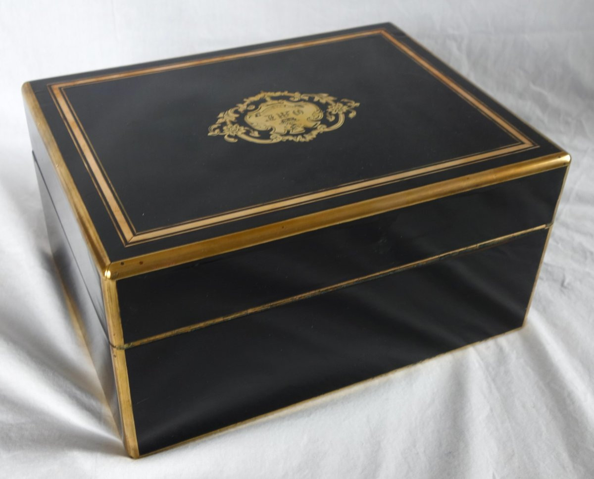 Couronne de Comte - Grand coffret / cassette à bijoux en ébène - époque 1850-photo-4