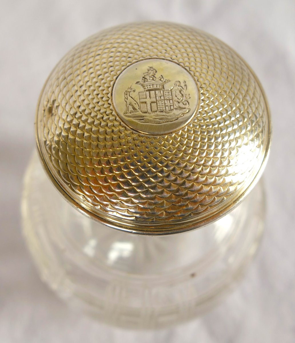 Coat Of Arms Beneath A Ducal Crown: Baccarat Crystal And Silver-gilt Minerva Bottle-photo-3