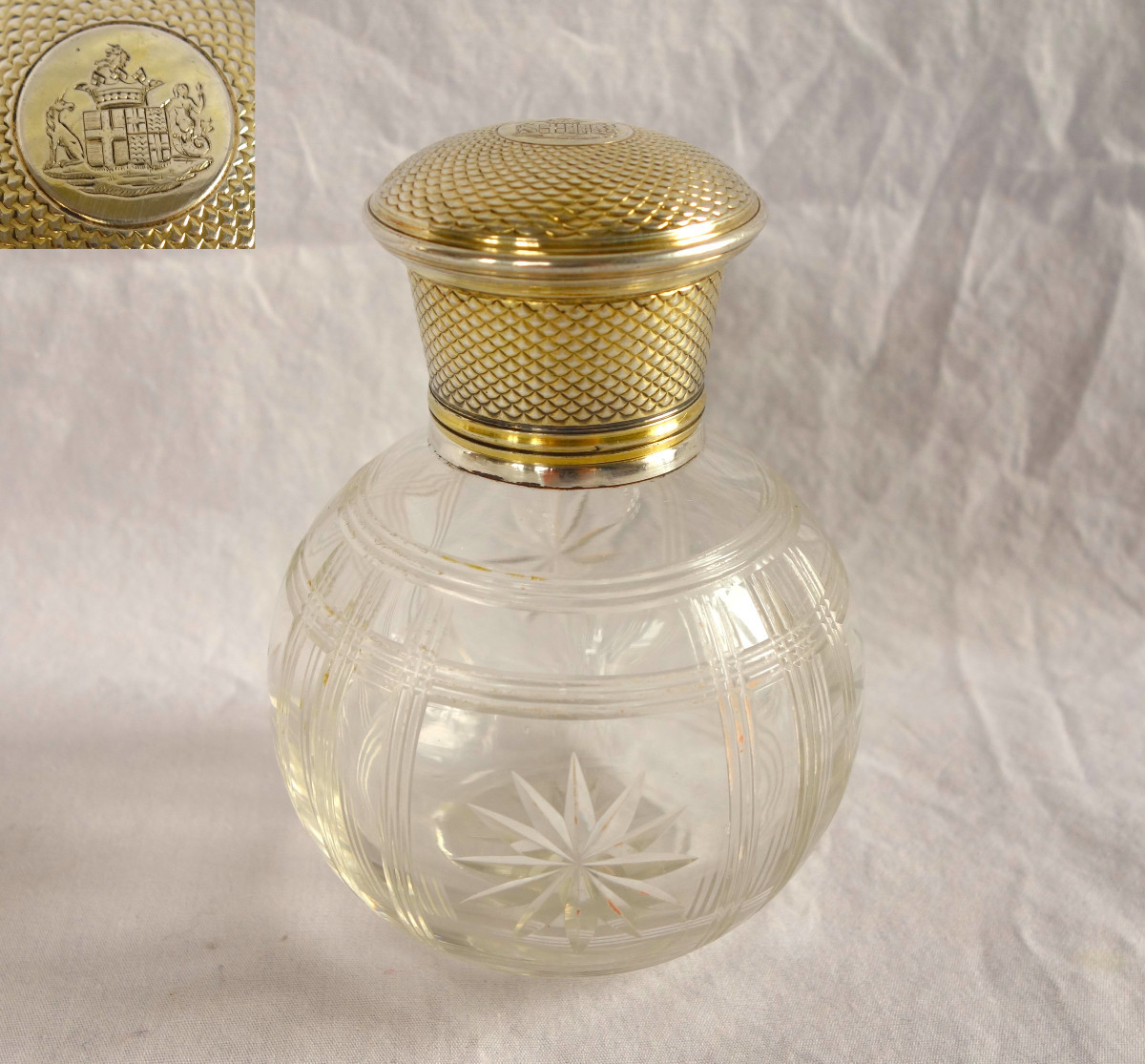 Coat Of Arms Beneath A Ducal Crown: Baccarat Crystal And Silver-gilt Minerva Bottle