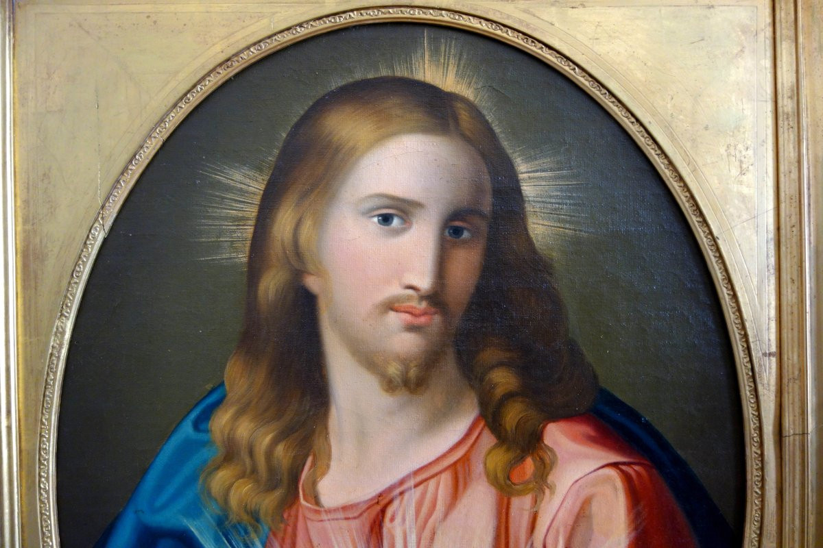 French School, Early 19th Century, The Sacred Heart Of Jesus, Oil On Canvas, Traditionalist-photo-2