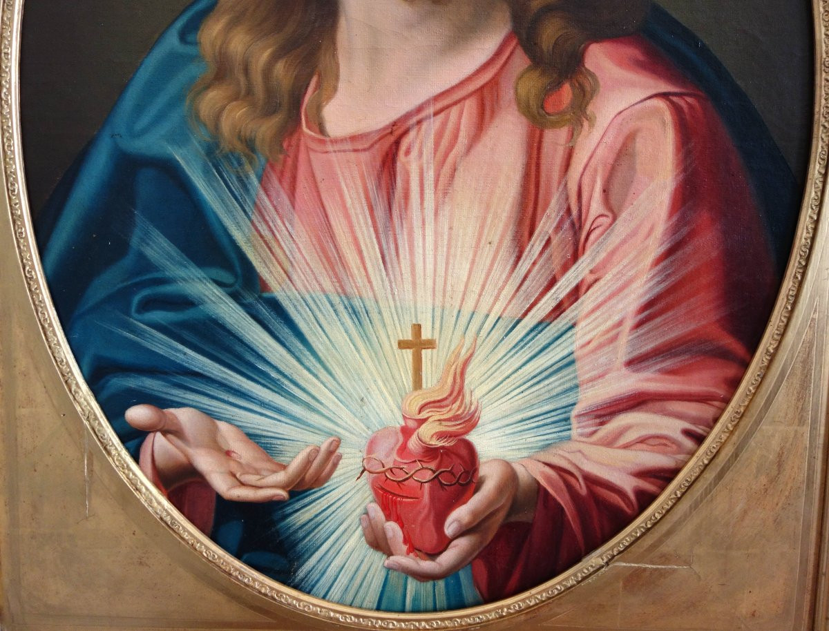 French School, Early 19th Century, The Sacred Heart Of Jesus, Oil On Canvas, Traditionalist-photo-3
