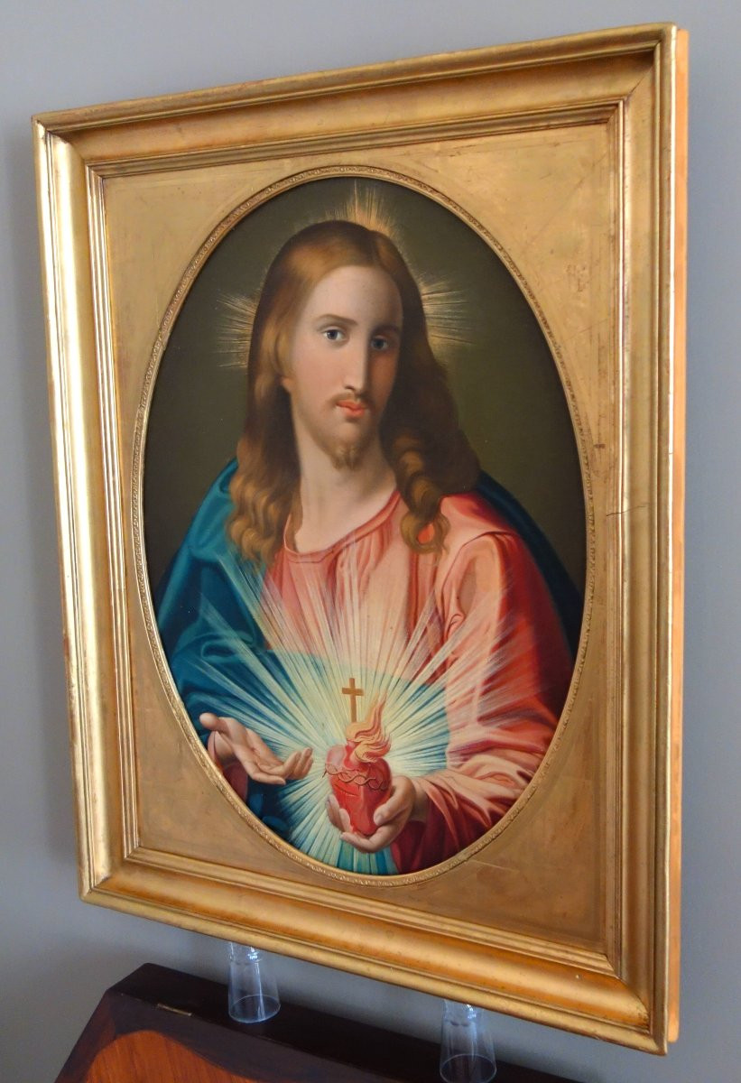 French School, Early 19th Century, The Sacred Heart Of Jesus, Oil On Canvas, Traditionalist-photo-4