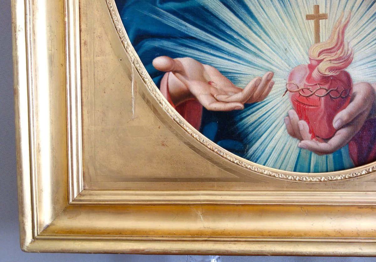 French School, Early 19th Century, The Sacred Heart Of Jesus, Oil On Canvas, Traditionalist-photo-3