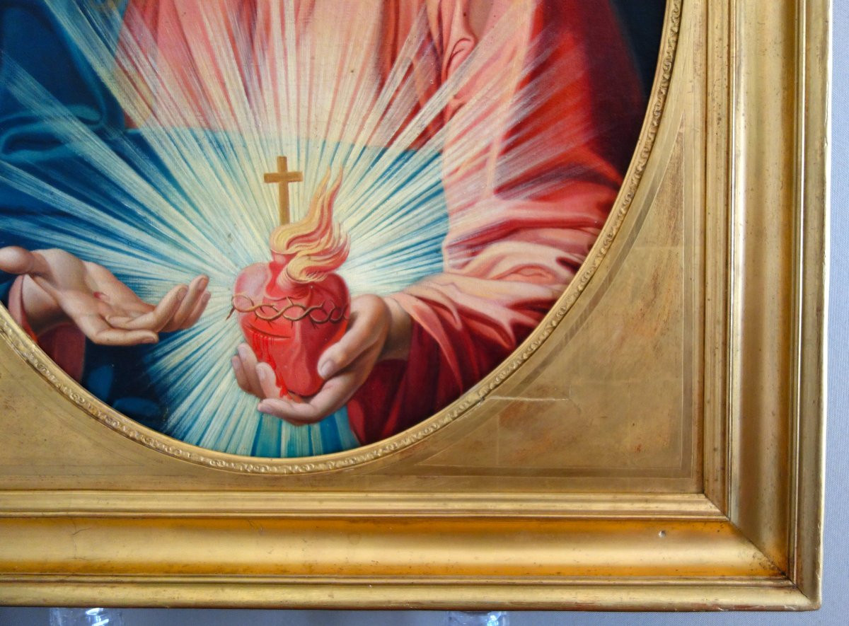 French School, Early 19th Century, The Sacred Heart Of Jesus, Oil On Canvas, Traditionalist-photo-4