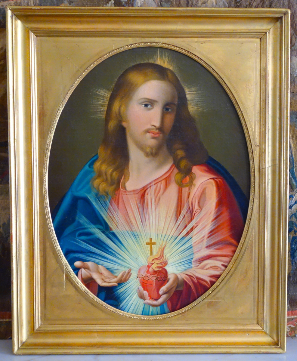 French School, Early 19th Century, The Sacred Heart Of Jesus, Oil On Canvas, Traditionalist