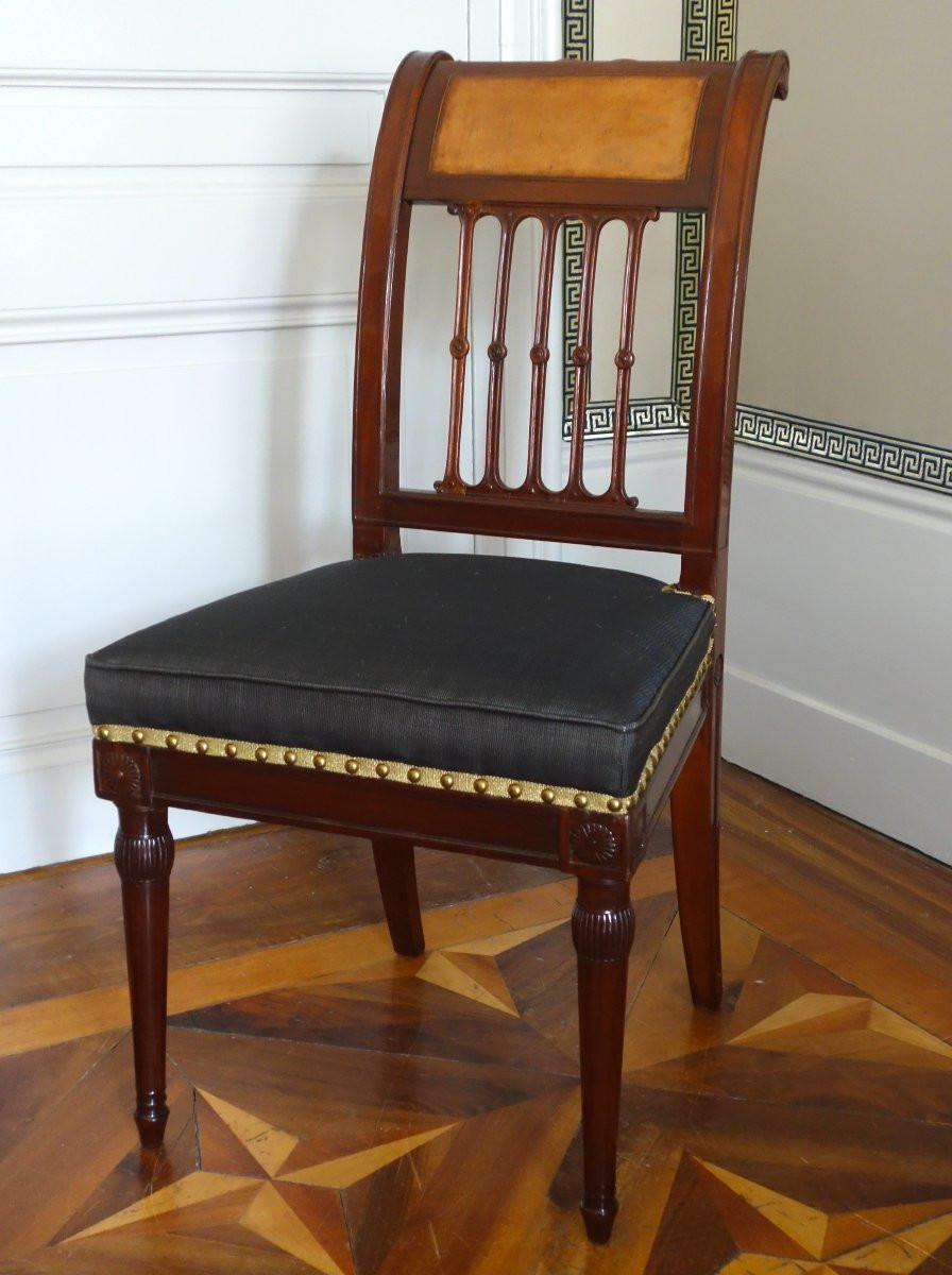 Georges Jacob - suite de 4 chaises à l'etrusque d'époque Directoire en acajou et crin de cheval-photo-2