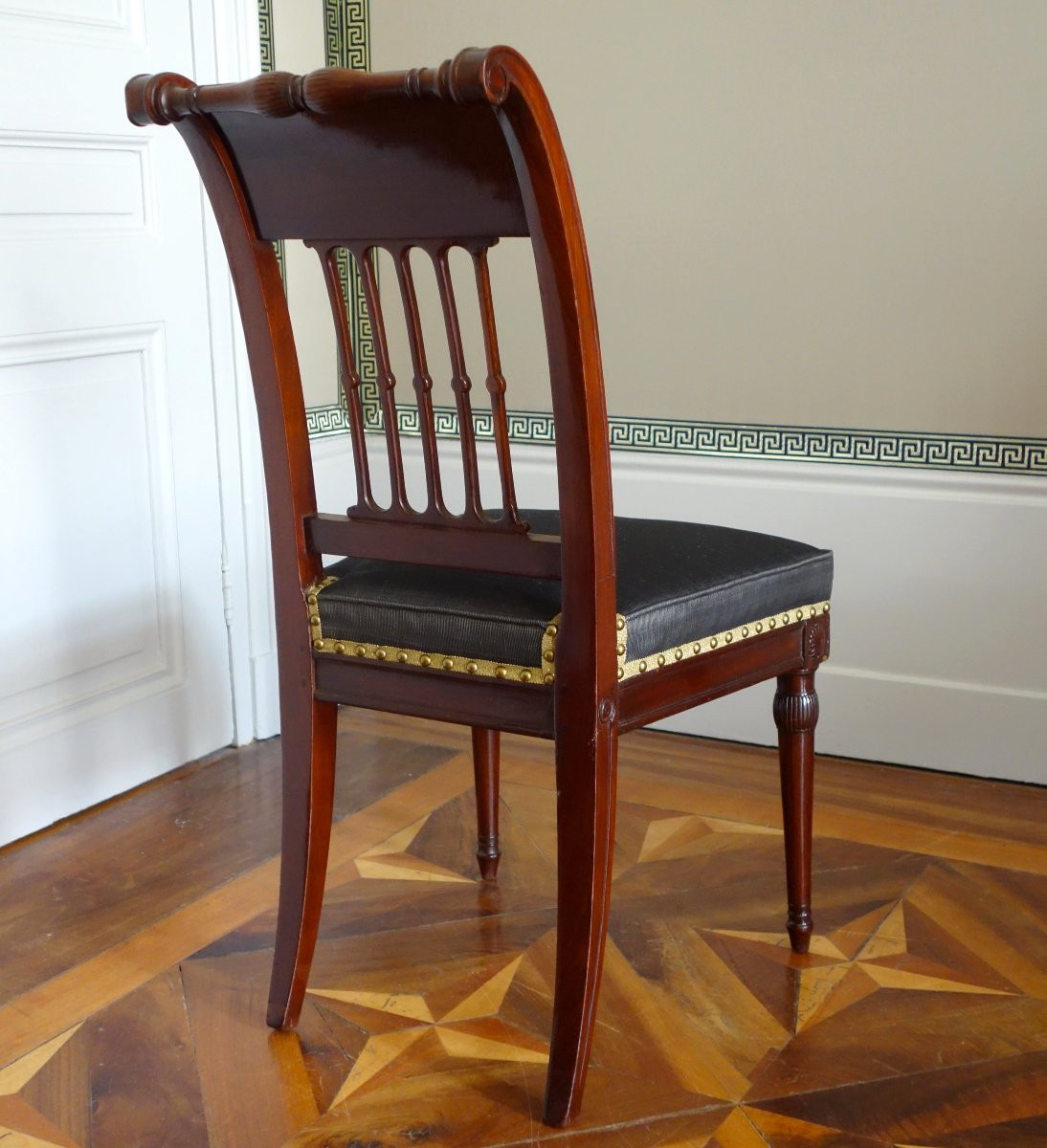 Georges Jacob - suite de 4 chaises à l'etrusque d'époque Directoire en acajou et crin de cheval-photo-1
