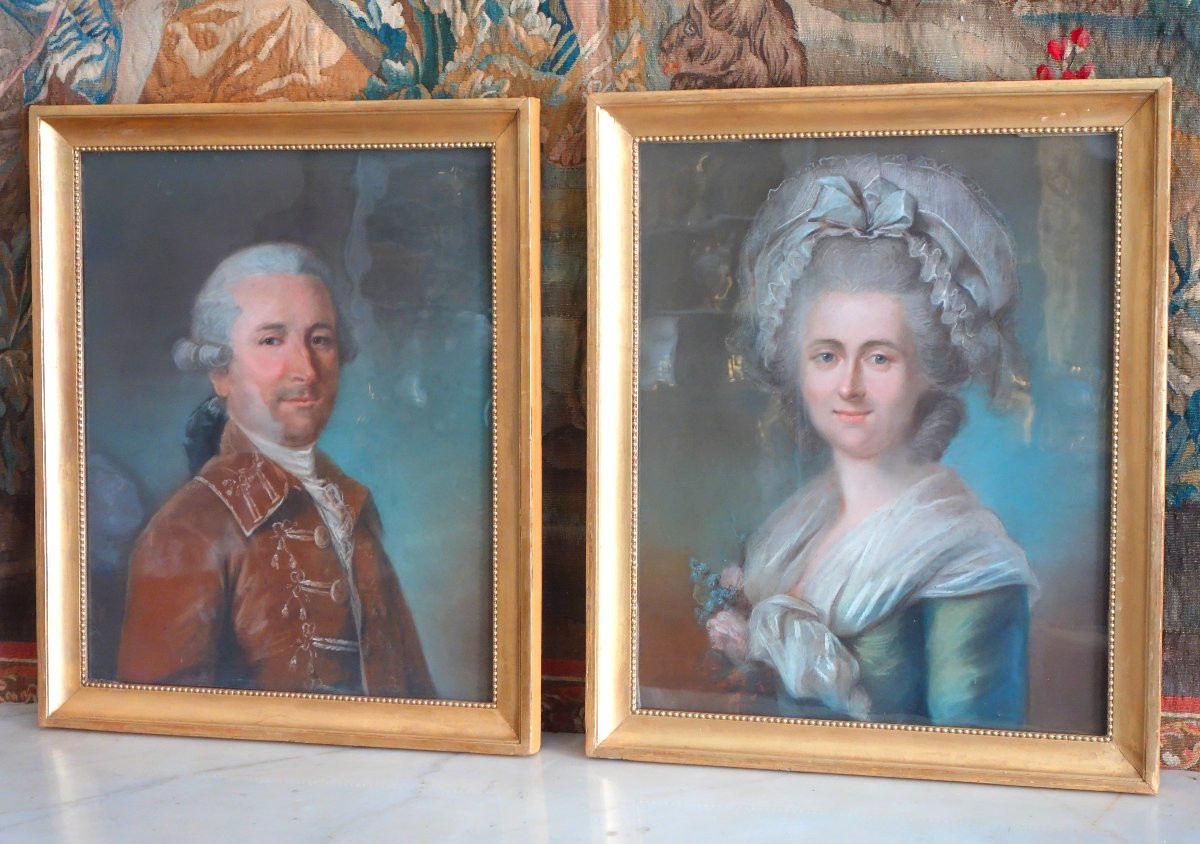 French School, 18th Century, Pair Of Louis XVI Period Pastel Portraits-photo-2