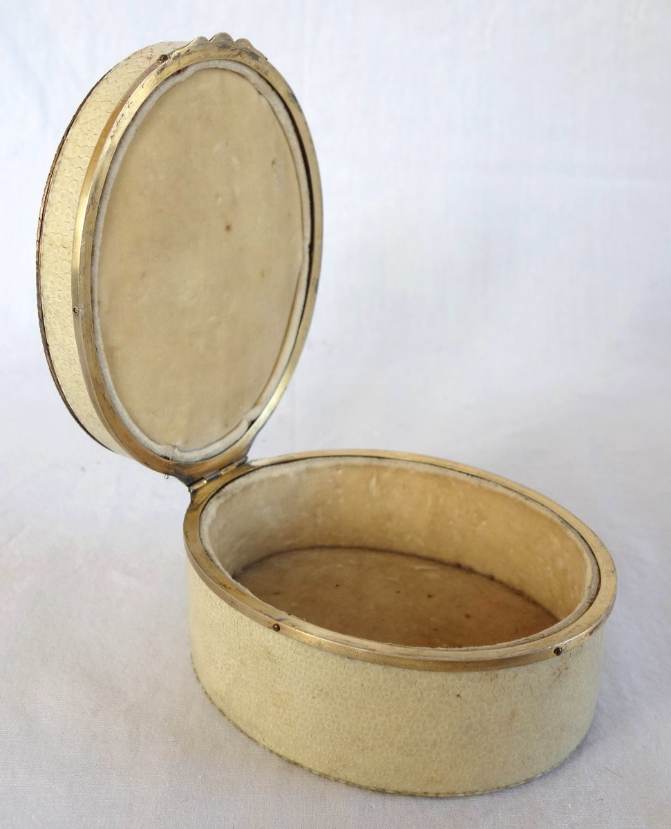 Russie - Saint Petersbourg - Boîte à bijoux en galuchat, vermeil et fixé sous verre 12cm. -photo-2