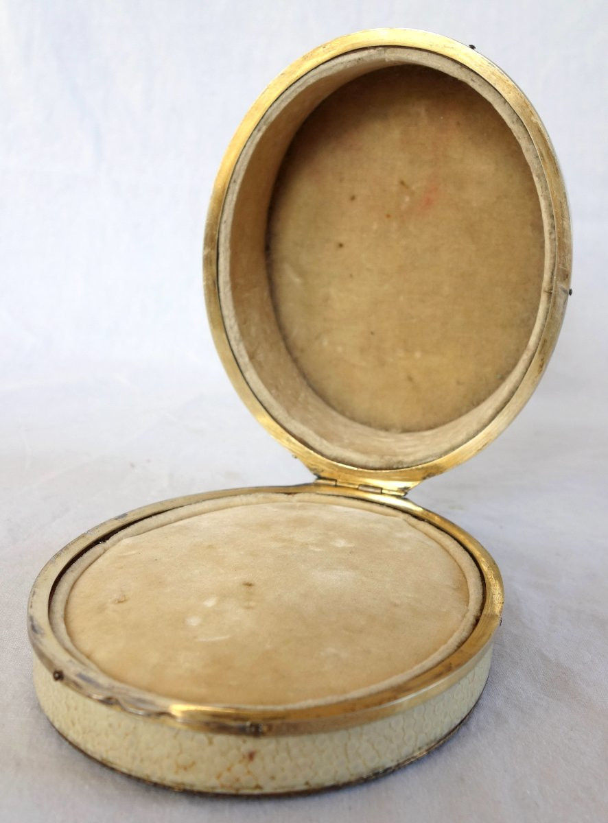 Russie - Saint Petersbourg - Boîte à bijoux en galuchat, vermeil et fixé sous verre 12cm. -photo-6
