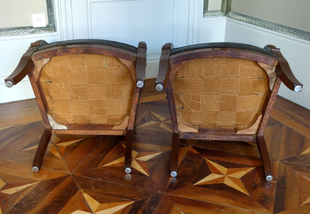 Paire de fauteuils de cabinet ou de bureau en acajou et cuir - travail parisien d'époque Empire-photo-6