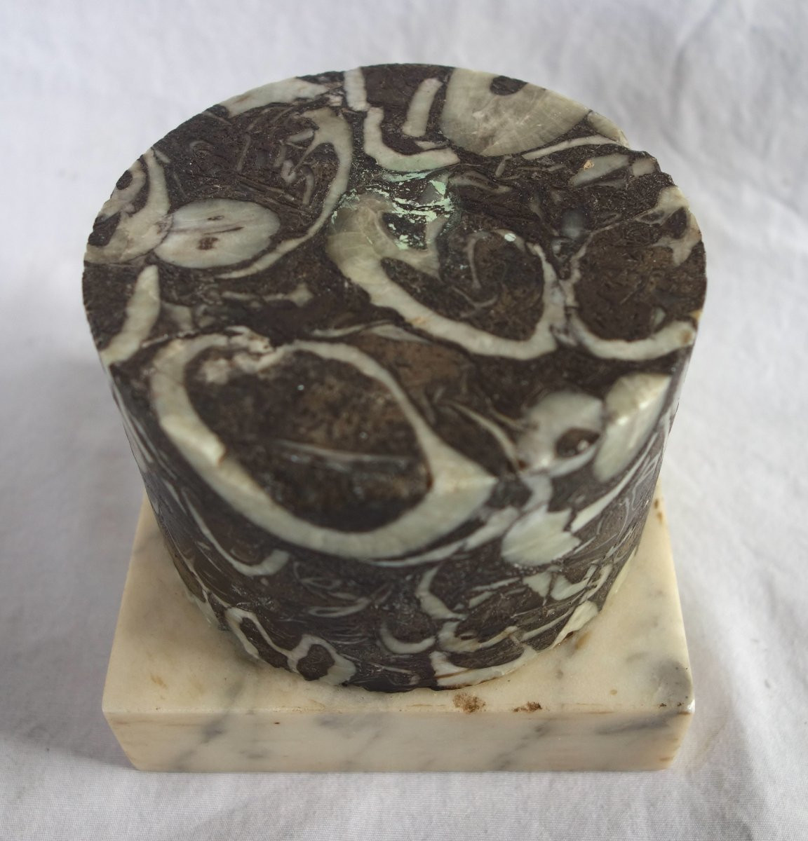 Socle colonne en marbre brèche gris - travail italien de style Louis XVI néoclassique-photo-2