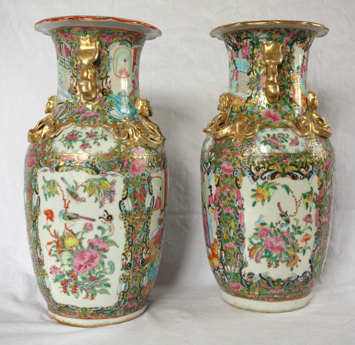 Paire de vases / potiches en porcelaine de Canton, Chine vers 1880 - 36cm-photo-2