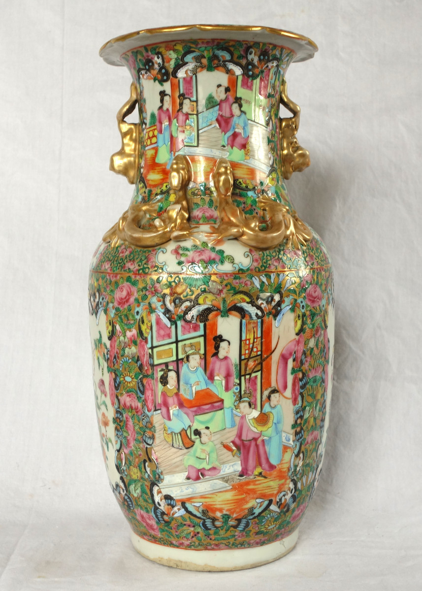 Paire de vases / potiches en porcelaine de Canton, Chine vers 1880 - 36cm-photo-3