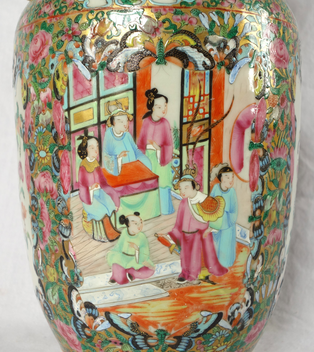 Paire de vases / potiches en porcelaine de Canton, Chine vers 1880 - 36cm-photo-4