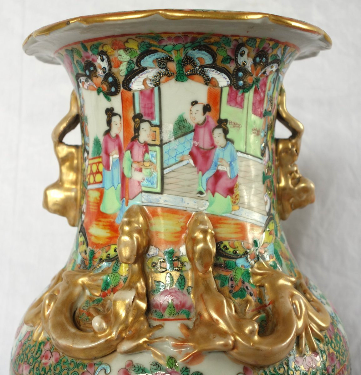 Paire de vases / potiches en porcelaine de Canton, Chine vers 1880 - 36cm-photo-1