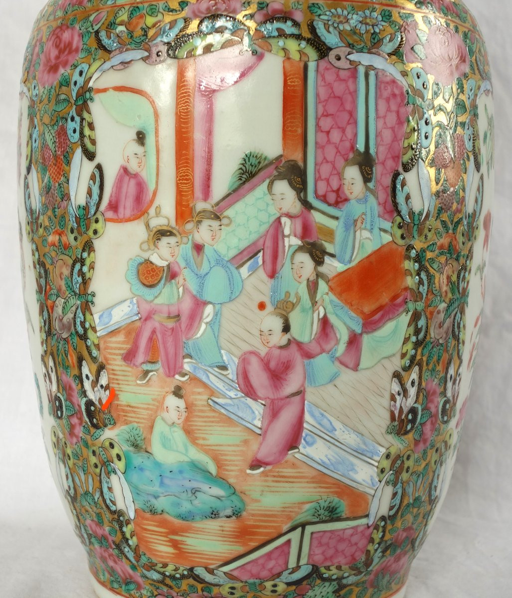 Paire de vases / potiches en porcelaine de Canton, Chine vers 1880 - 36cm-photo-3