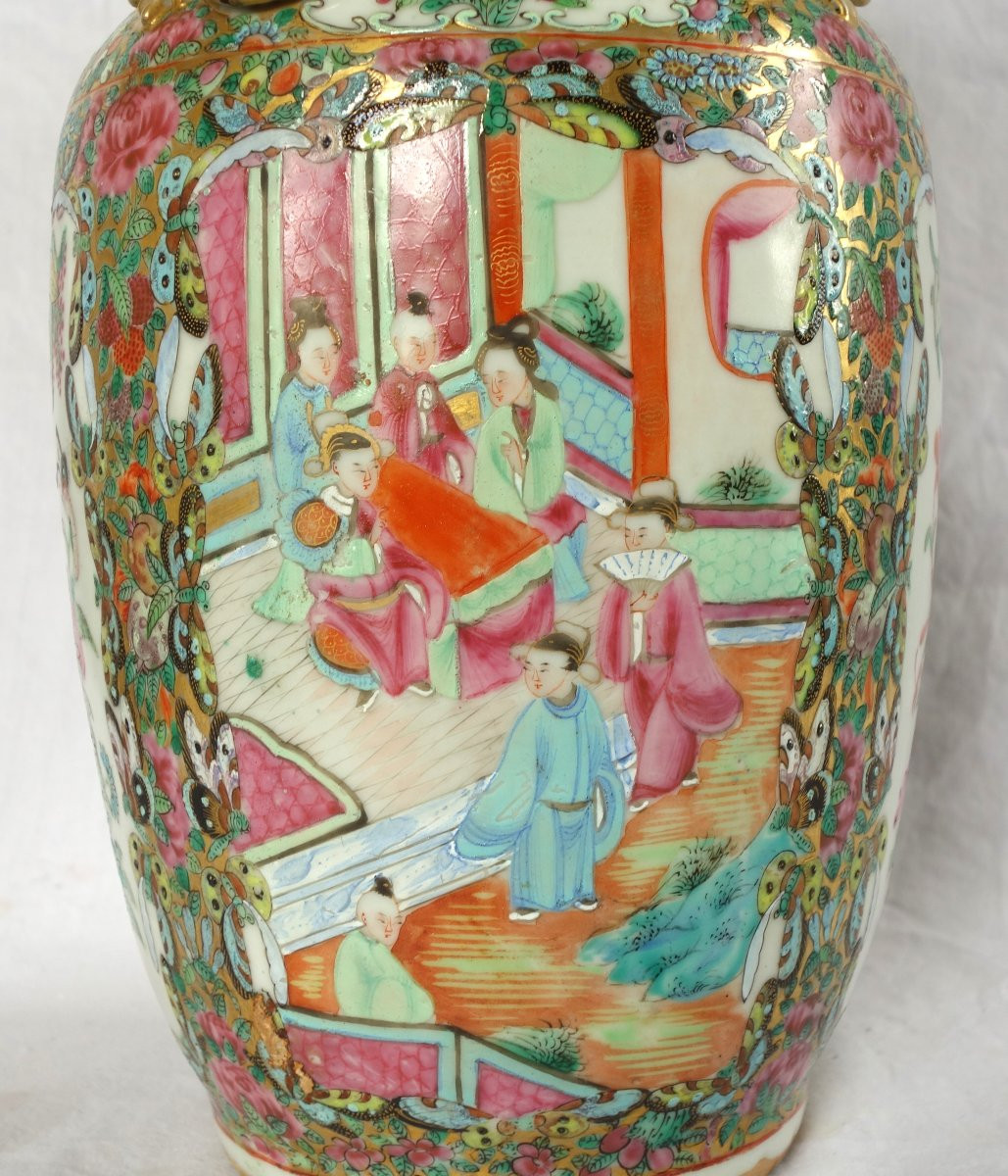 Paire de vases / potiches en porcelaine de Canton, Chine vers 1880 - 36cm-photo-4